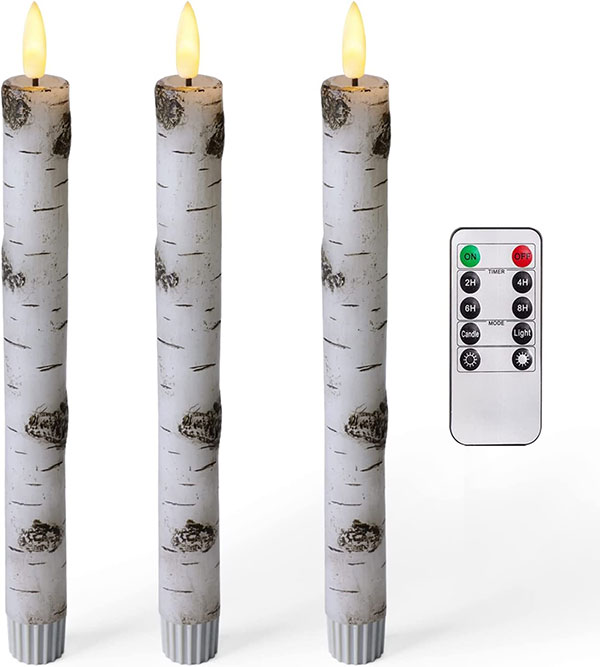Homemory Birch Bark Flameless Taper Candles