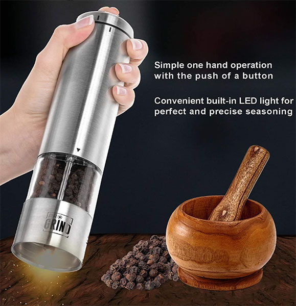 VEVOK CHEF Electric Salt and Pepper Grinder Set Rechargeable with LED Light  USB Automatic Gravity Stainless Steel Pepper Mill Spice Grinder Adjustable