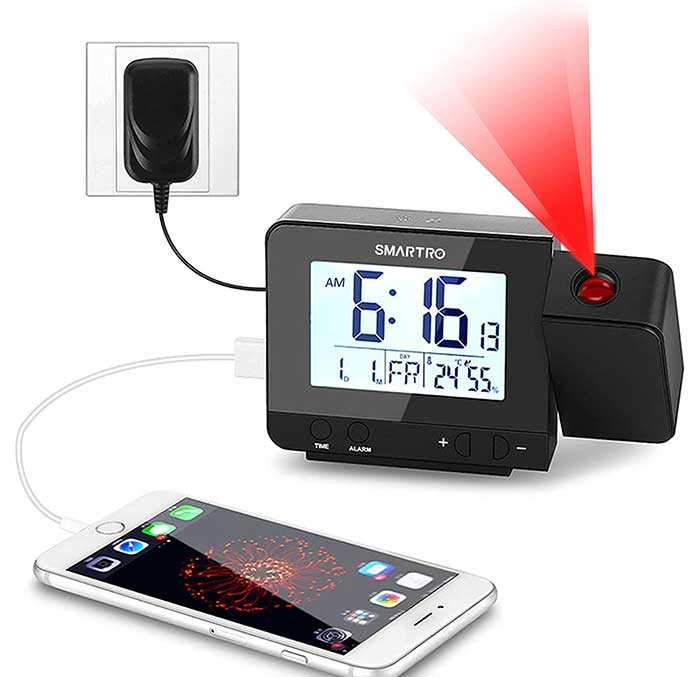 Smartro SC91 Projection Alarm Clock for Bedrooms with Weather Station