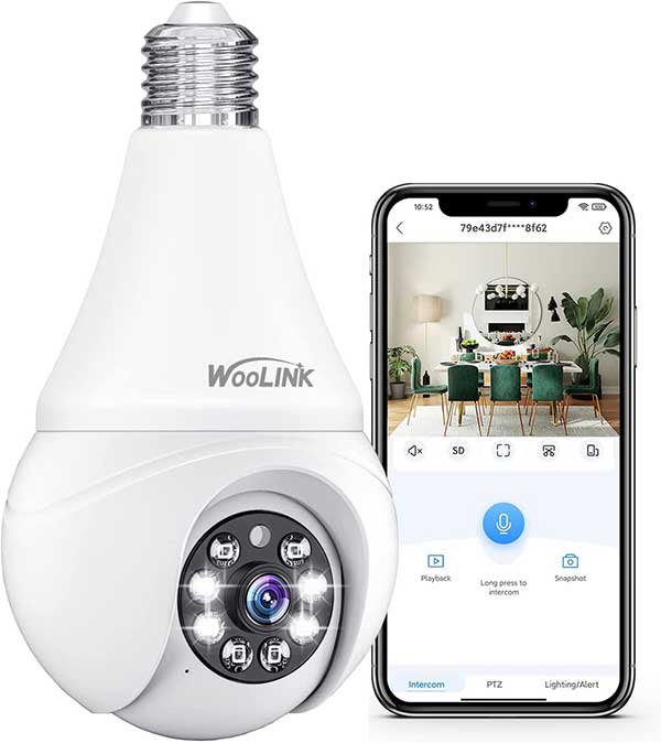 WOOLINK 2K Wireless Light Bulb Security Camera