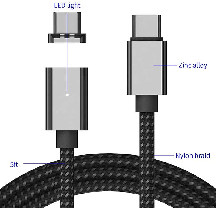  Statik 360 Pro Magnetic Charging Cable 100W Fast Charge Type C  and Micro USB Magnet Connectors, 100 W Magnetic Charge Cable 3ft / 1m, Data  Transfer Capable, Compatible with All Devices 