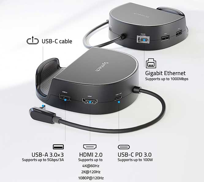 For Rog Ally Dock, 4-in-1 Hub Docking Station For Steam Deck & Rog Alloy  With 3 Usb-a 3.0 And Pd/60w Charging Usb-c Port