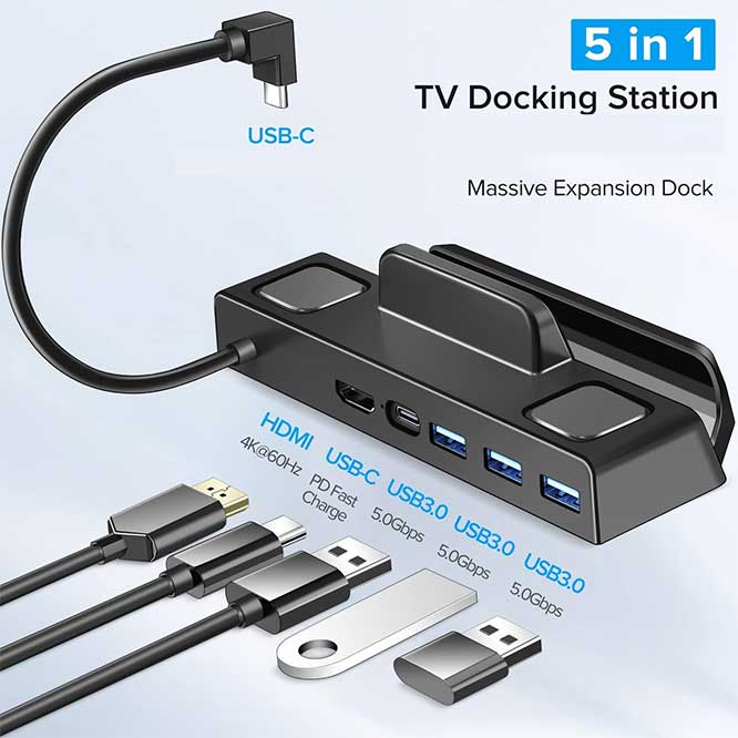 Rog Ally Dock, 6-in-1 Hub Docking Station For Rog Alloy With Hdmi 4k 60hz,  Gigabit Ethernet, 3 Usb 3.0 Ports