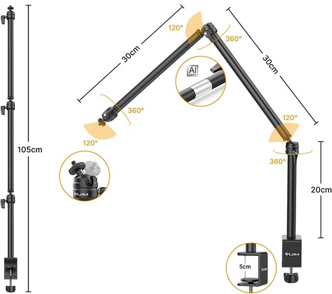 VIJIM-LS08-Flexible-Overhead-Camera-Mount-Desk-Stand