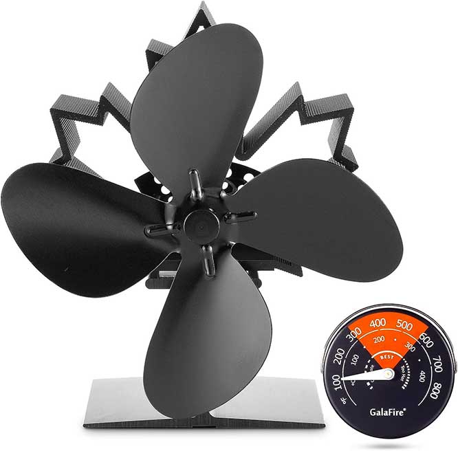 GALAFIRE 4-Blade Heat Powered Wood Stove Fan