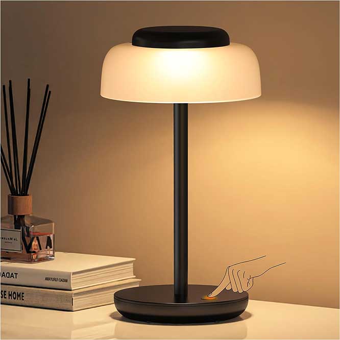 Cordless USB Rechargeable 2 Batteries Powered 3200mAh Desk Table Reading Lamp 40 LED Touch 3 Colors Dimmable 6 Brightness Memory Function Portable