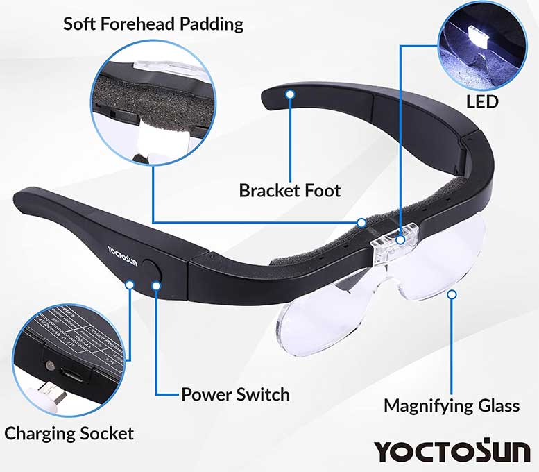 Headband Magnifying Glass with Light, Rechargeable 1x-14x Head Mount  Magnifier