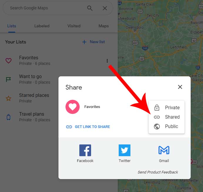 google maps lists private shared public