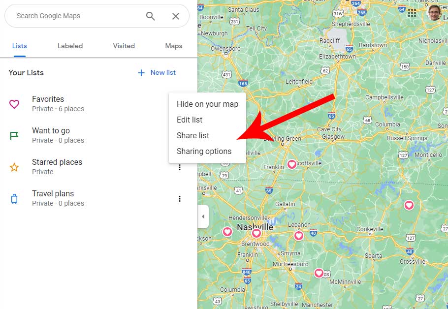 google-maps-share-list