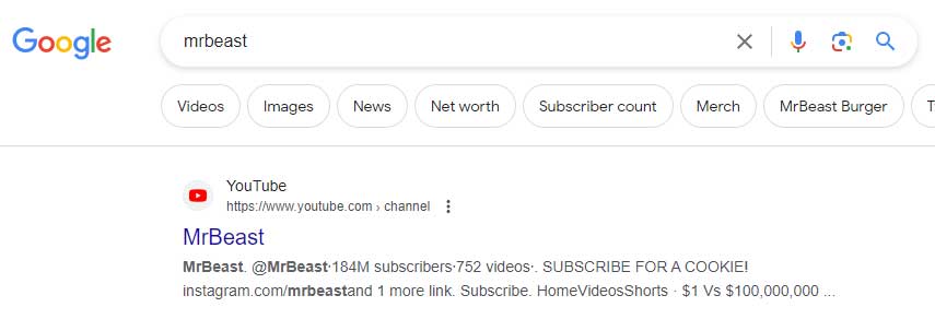 mrbeast google search result