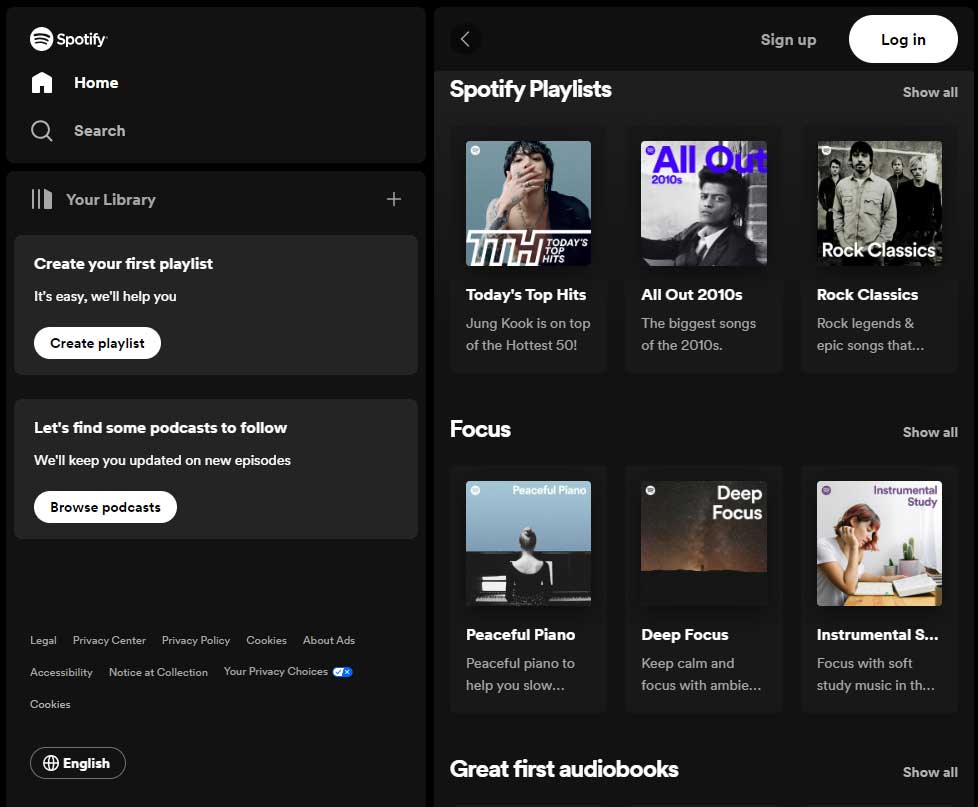 spotify web player homepage