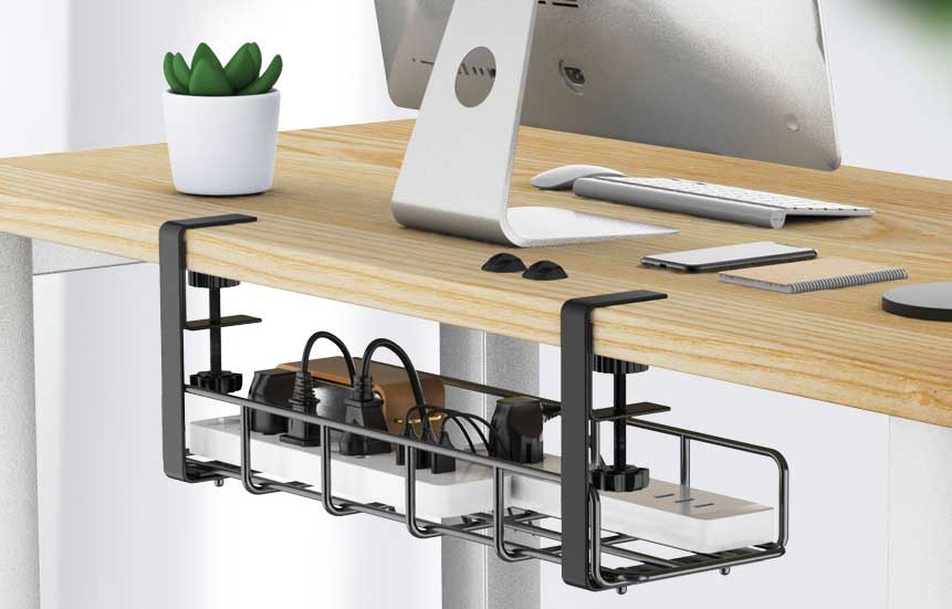 Yecaye No Drill Under Desk Cable Management Tray - Clamp Install Desk Cord  Organizer Rack - No Damage