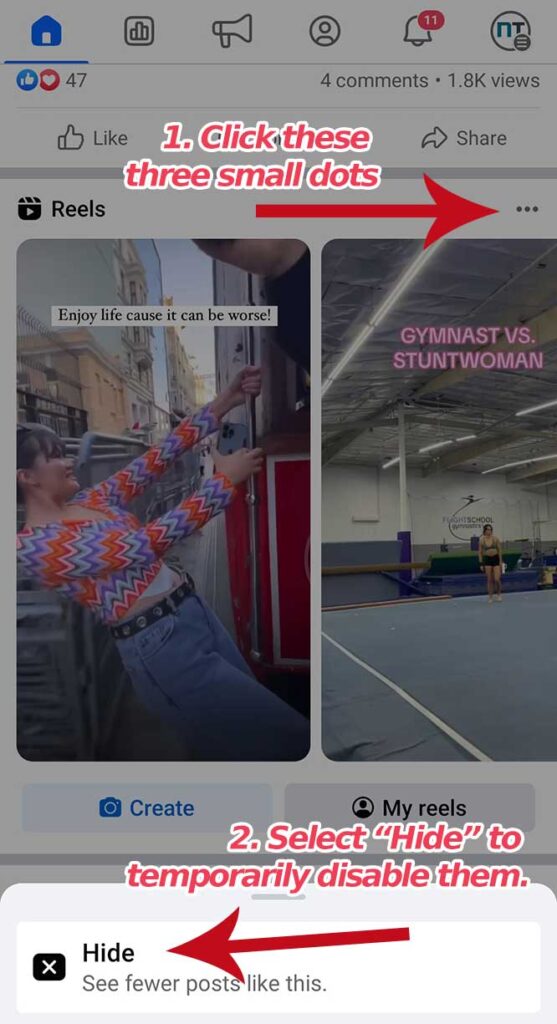 disable reels from facebook feed