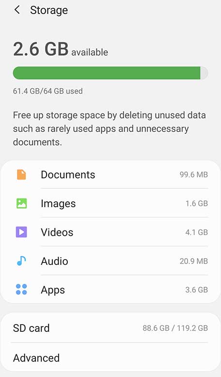 android phone storage