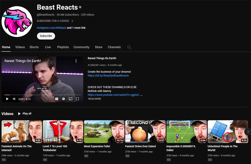 beast reacts youtube channel
