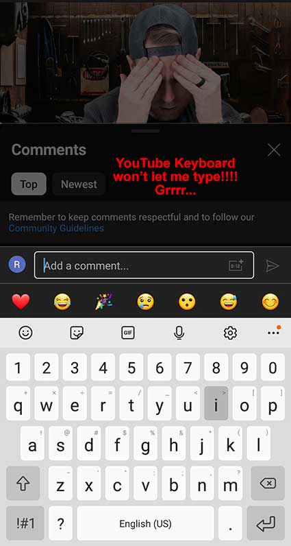 youtube comments keyboard locking up