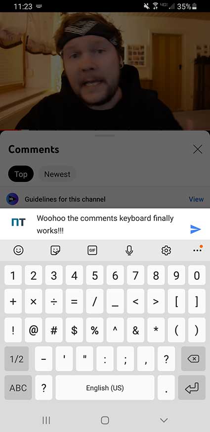 youtube keyboard comments working