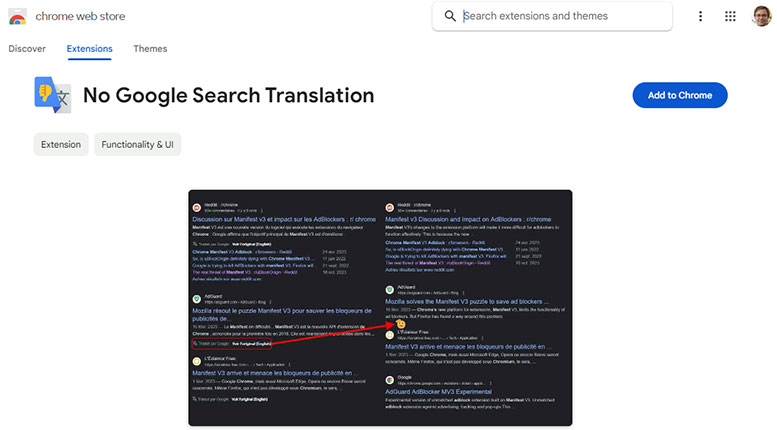 no google search translation extension