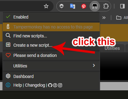 tampermonkey create a new script