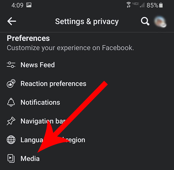 facebook media settings