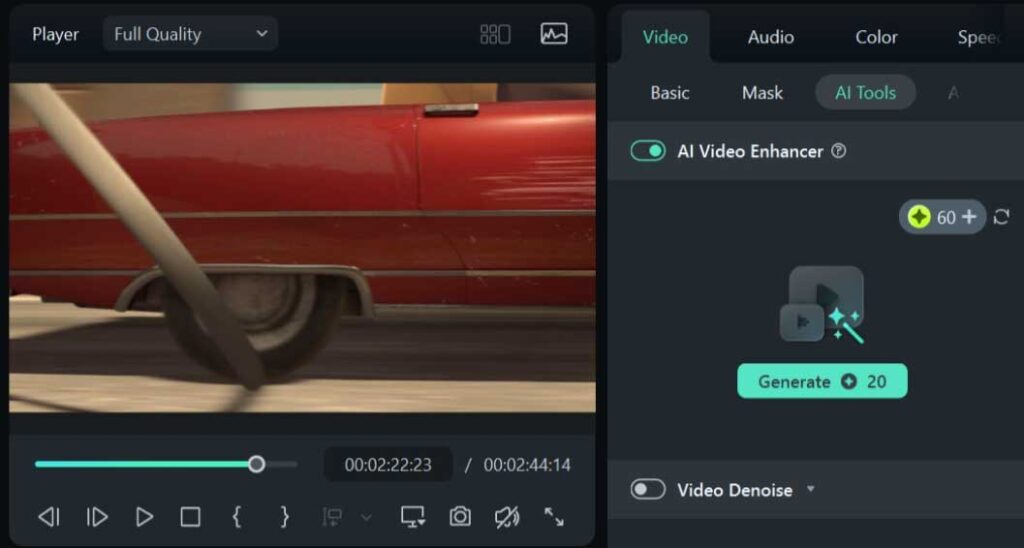 turn on the ai video enhancer in filmora