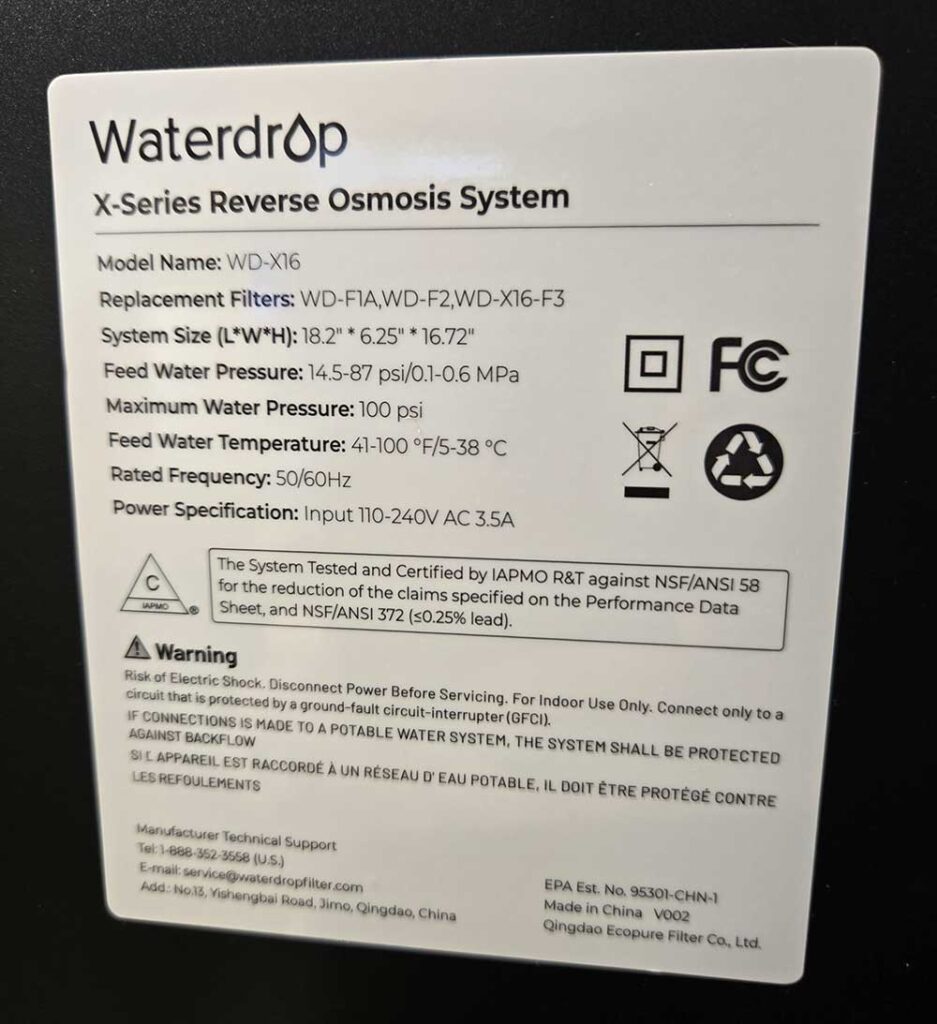 waterdrop-x16-specs