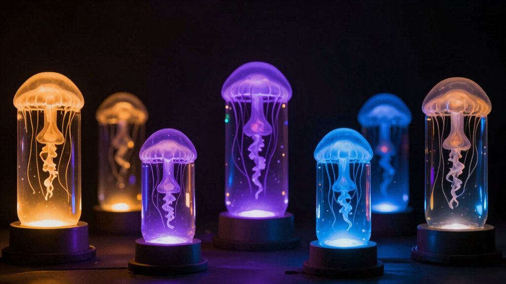 seven jellyfish lava lamps glows