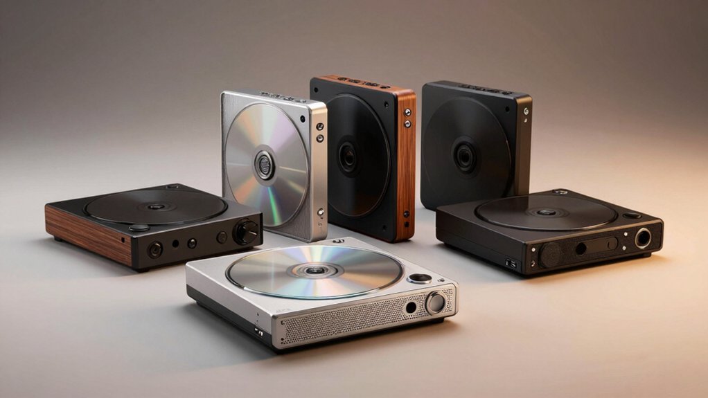 five cd players with speakers