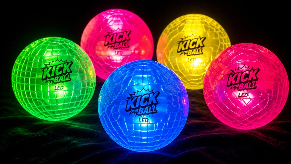 five glow in the dark kickballs