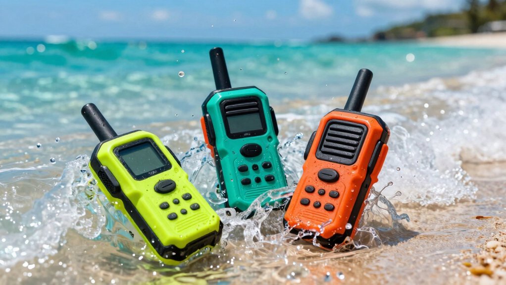 floating walkie talkies waterproof battery life range channels durability