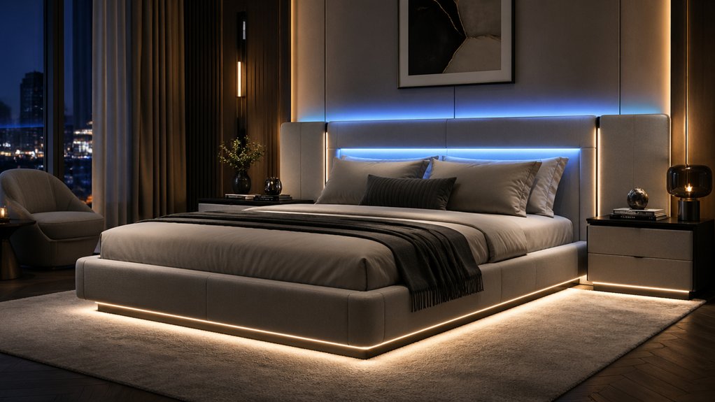 led bed frame features color brightness modes control outlets
