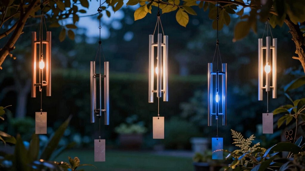 led wind chimes illuminate outdoors