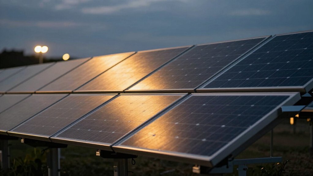 small solar panels powering outdoor lights all night