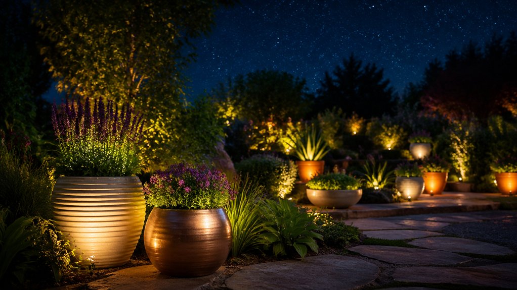 solar powered planter lights glow all night