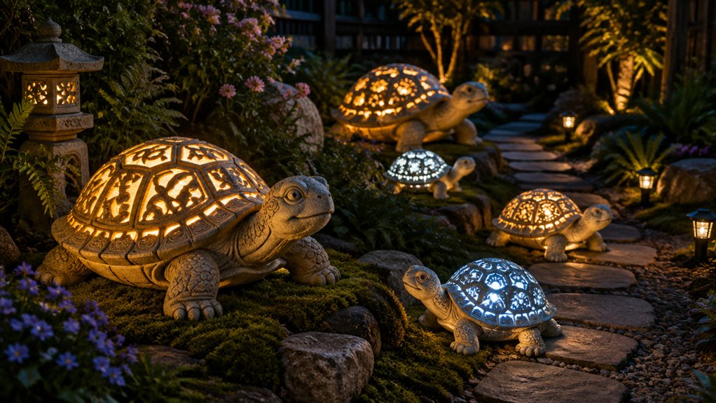solar turtle statues illuminate gardens nightly