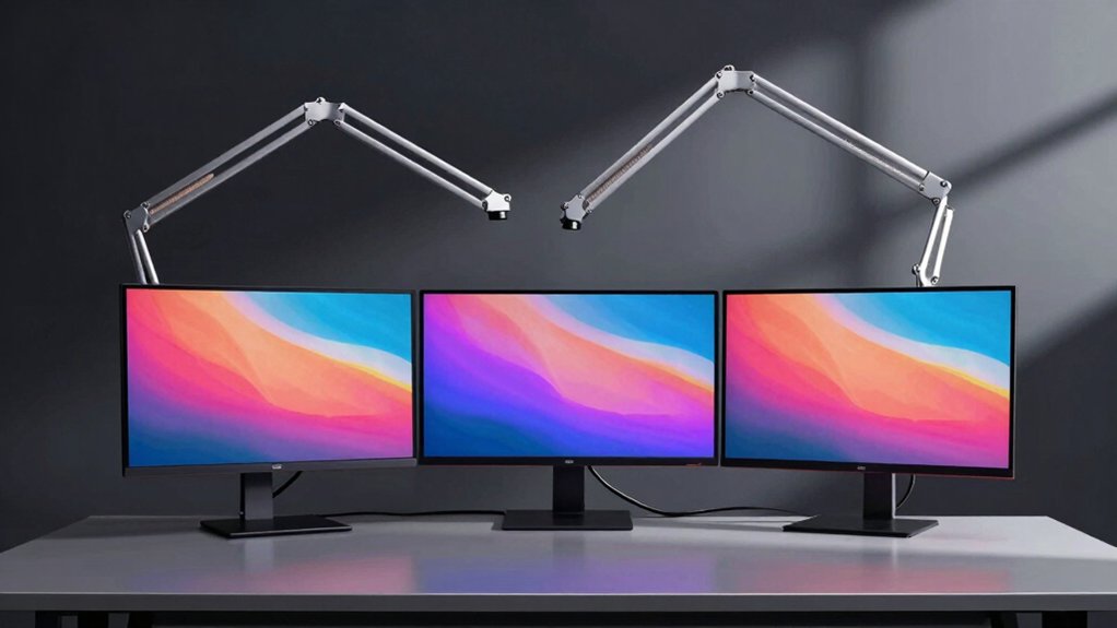 triple monitor desk arms maximize space