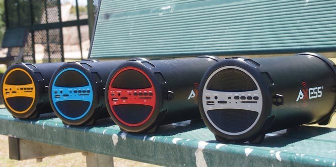 Axess SPBT1031-BK Portable Bluetooth Indoor//Outdoor Hi-Fi Cylinder Loud Speaker with SD Card and USB Input in Black Color