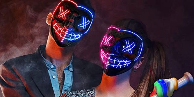 MEWTOGO Halloween Music LED Mask,Unisex Flashing Luminous Scary Music Control Cosplay Mask with Sound Active for Halloween Party Costume Blue 